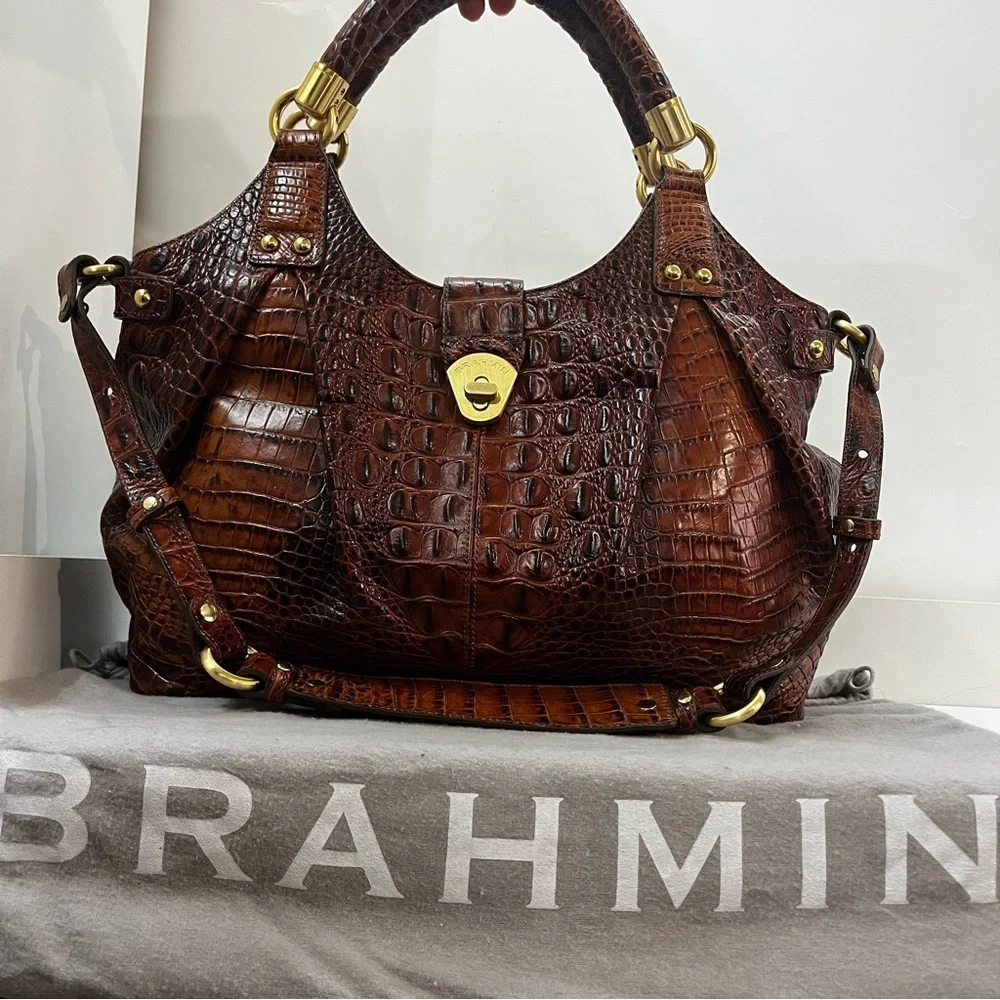 BRAHMIN Melbourne Dagny Elisa Pecan Satchel Tote Shoulder Bag